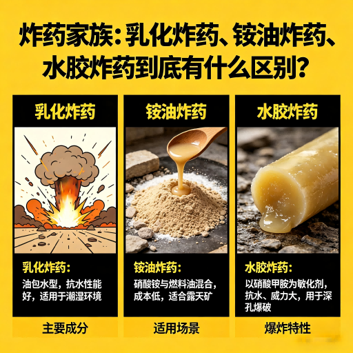石龙炸药家族：乳化炸药、铵油炸药、水胶炸药到底有什么区别？